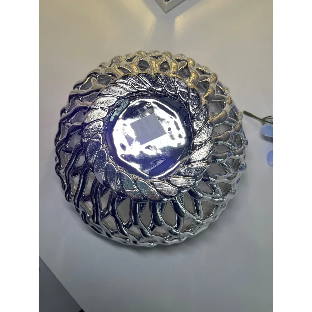 Silver tone Lattice Basket‎ Decorative Centerpiece Bowl 8.5 Inch Diameter
